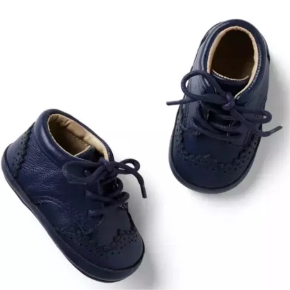 Janie and Jack Boys Wingtip Crib Shoes Blue Casual Lace Up Sz 0/3 Months